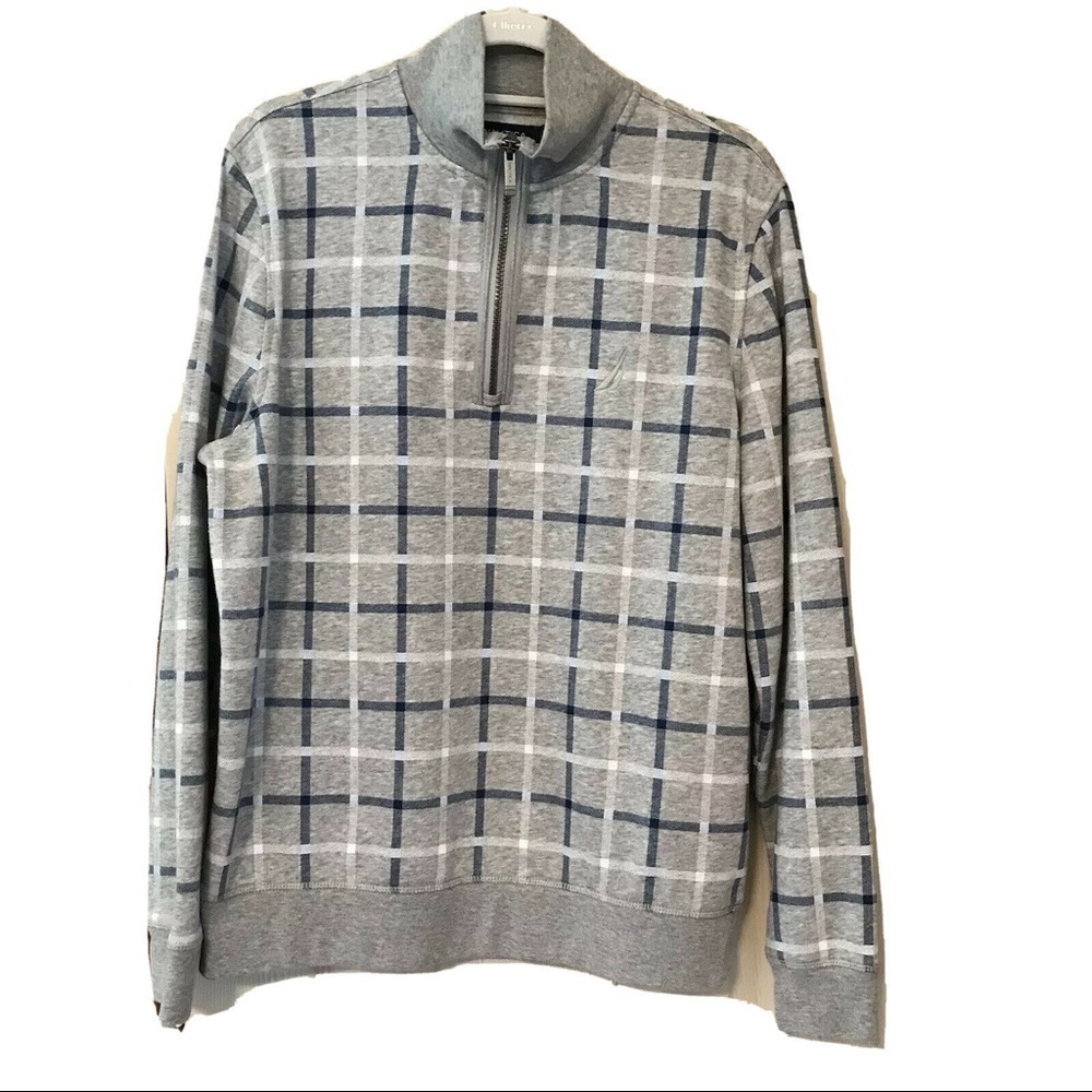 Nautica Quarter Zip Pullover LS Plaid Cozy Fleece Pullover Sz M